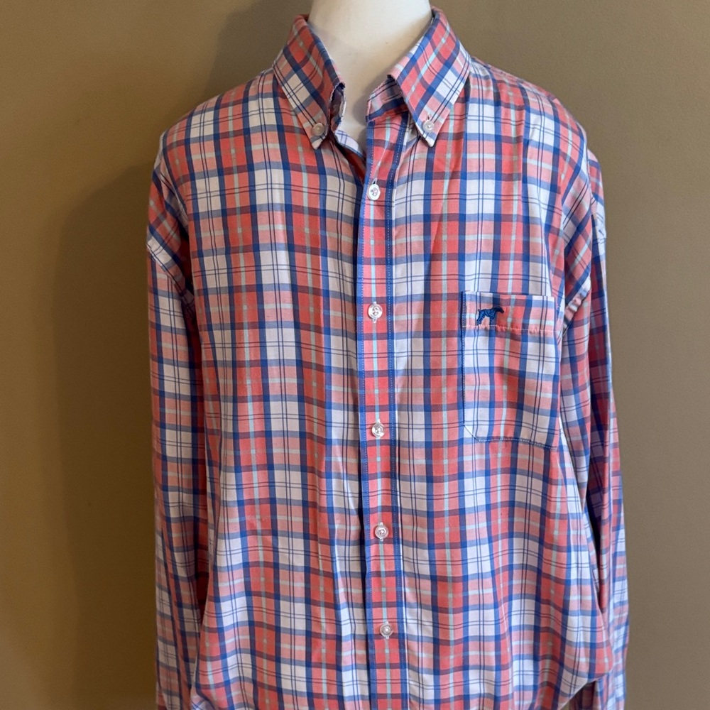 Classic Coral and Blue Plaid Button-Down Shirt